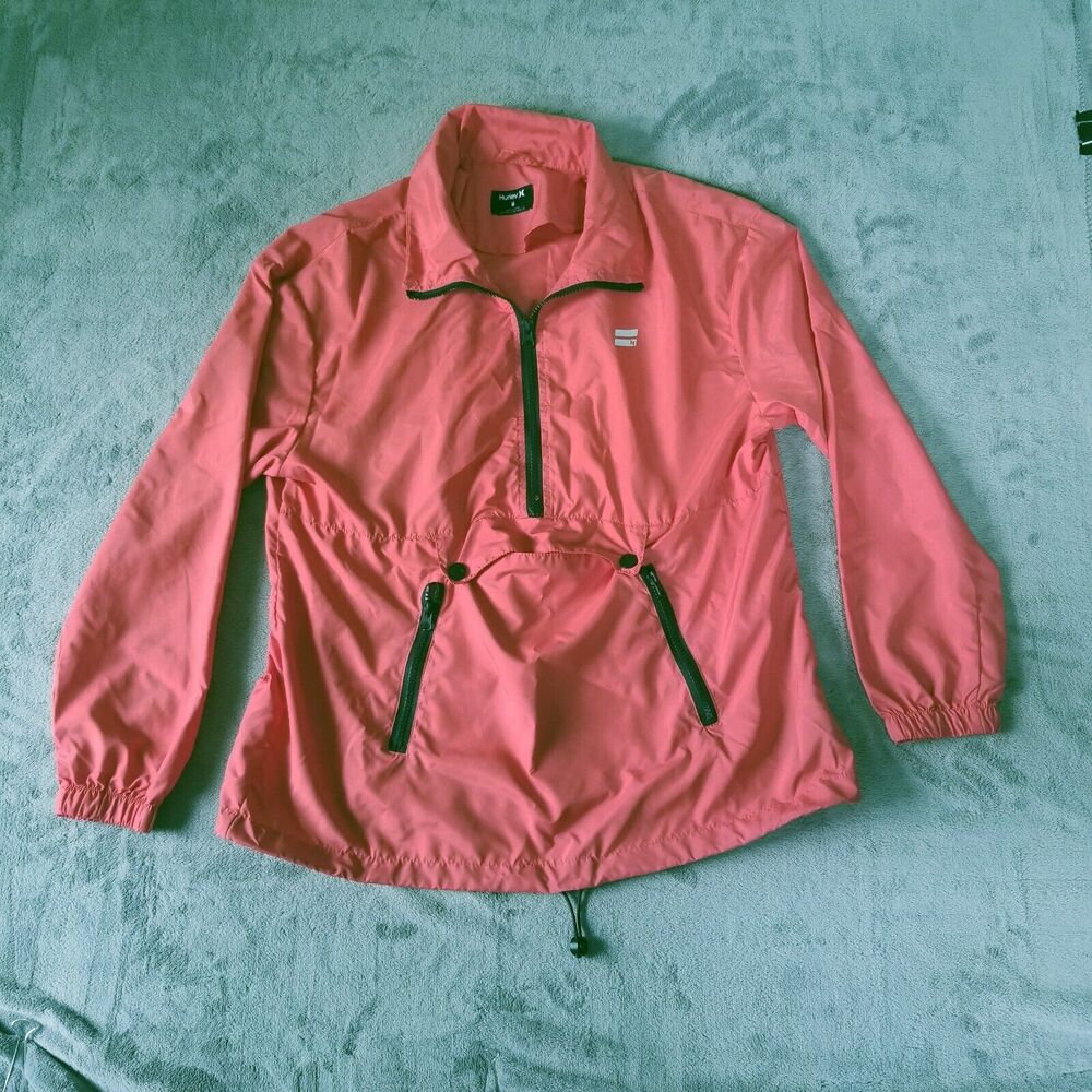 Hurley Sports Fit Windbreaker Jacket Womens Fusion Red Medium Hooded Pockets